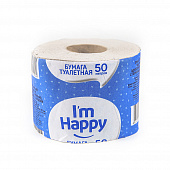 Бумага туалетная I'm Happy однослойная тисненая с гильзой, 50м