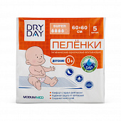 Пелёнки детские гигиенические одноразовые впитывающие Dry Day 0+ 60х60см, 5шт