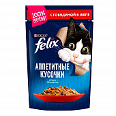 Корм консервированный Felix для взрослых кошек с говядиной в желе, 85г