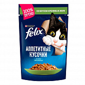 Корм консервированный Felix для взрослых кошек с кроликом в желе, 85г