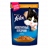 Корм консервированный Felix для взрослых кошек с индейкой в желе, 85г
