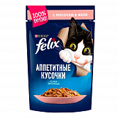 Корм консервированный Felix для кошек кусочки с лососем в желе, 85г