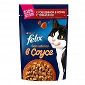 Корм консервированный Felix Sensations для кошек с говядиной в соусе с томатами, 85 г