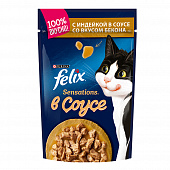 Корм консервированный Felix Sensations для кошек c индейкой в соусе со вкусом бекона, 85 г