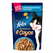Корм консервированный Felix Sensations для кошек c треской в соусе с томатами, 85 г